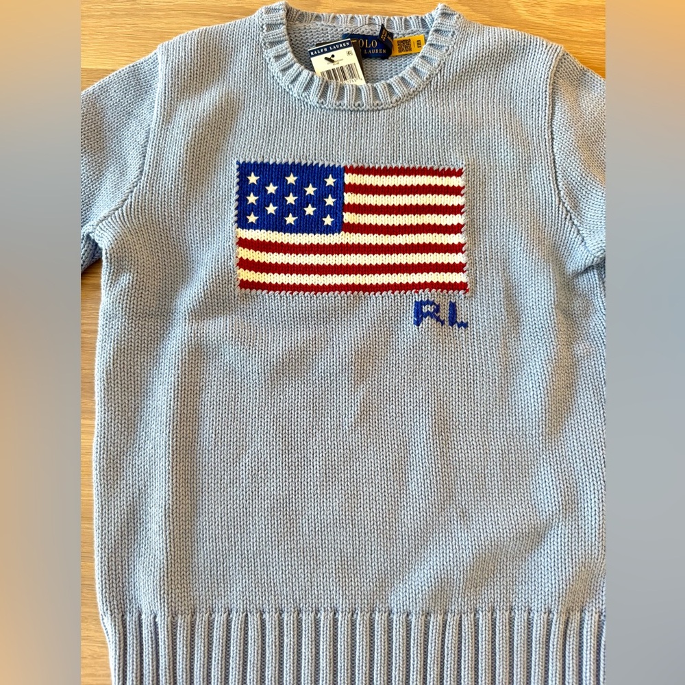 NWT Polo by Ralph Lauren Women’s Blue Flag Sweater (medium) - Picture 2 of 8